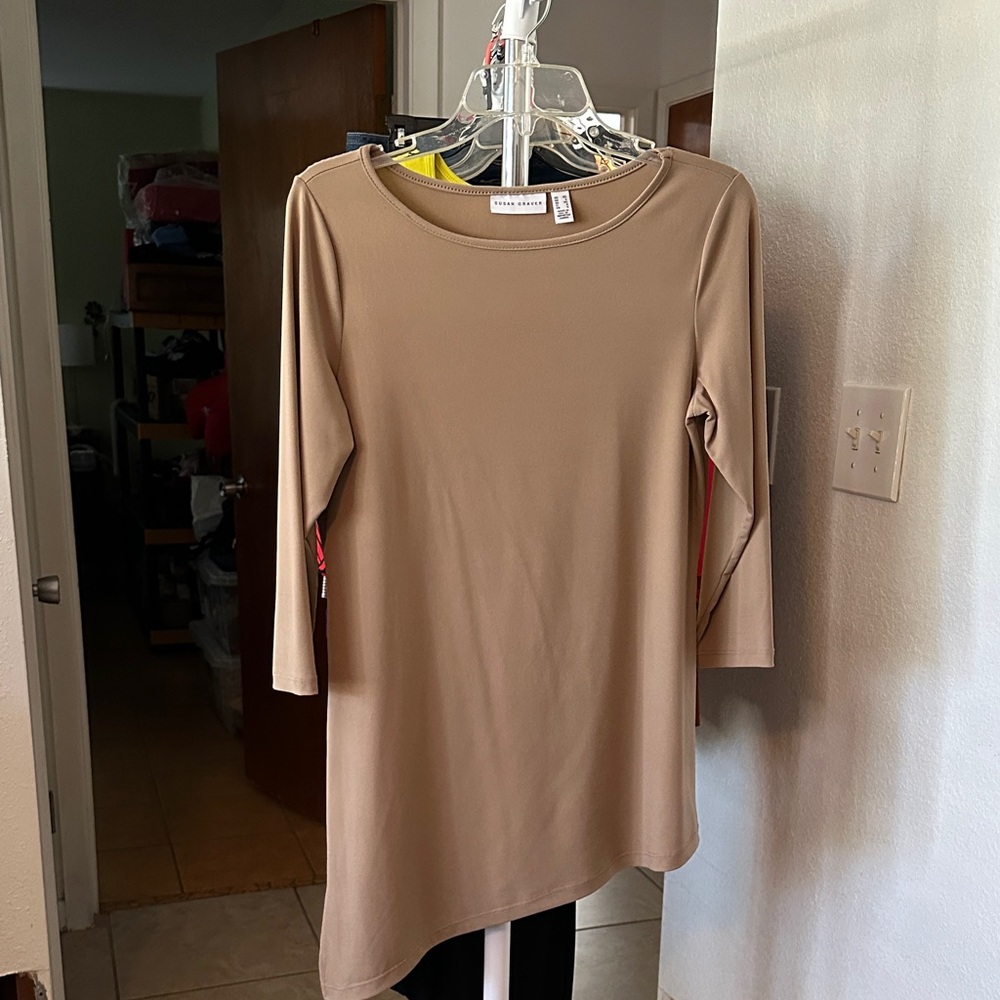 Susan Graver Beige 3/4 Sleeve Women's Tunic Top